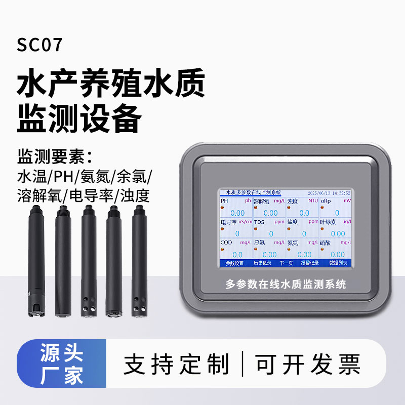 水產(chǎn)水質(zhì)監(jiān)測參數(shù)（水溫、ph、氨氮、余氯、溶解氧、電導(dǎo)率、濁度）