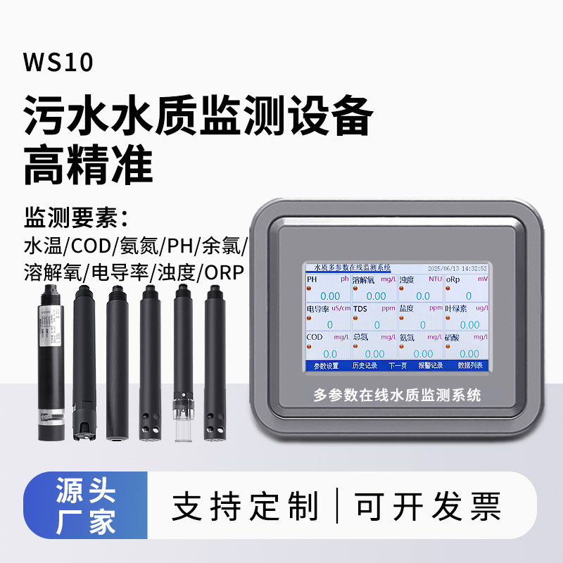 污水水質(zhì)監(jiān)測參數(shù)（水溫、COD、氨氮、ph、余氯、溶解氧、電導(dǎo)率、濁度、orp）